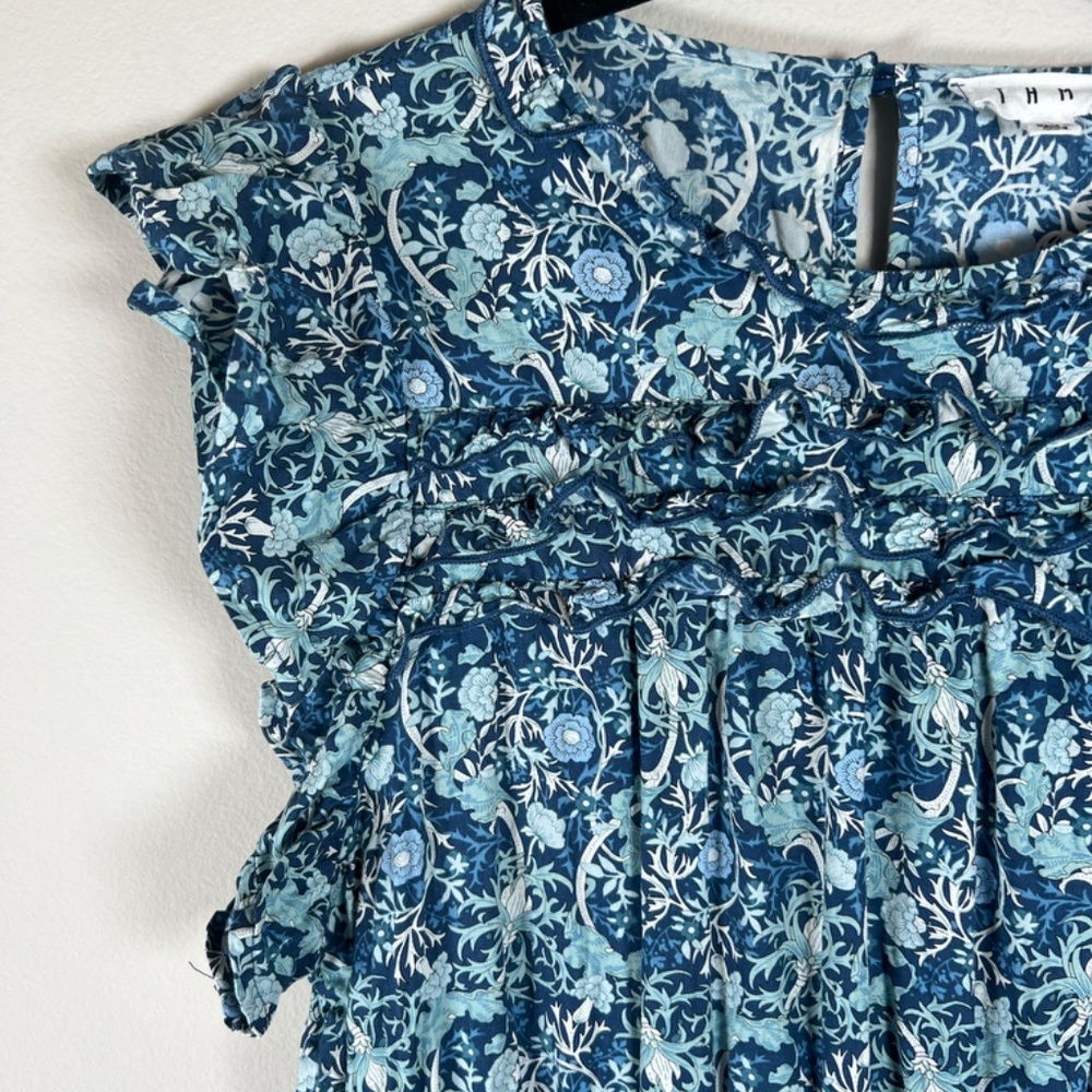 Anthropologie THML Floral Midi Dress Blue White Large Dainty Tiered Ruffle Boho - Picture 4 of 13